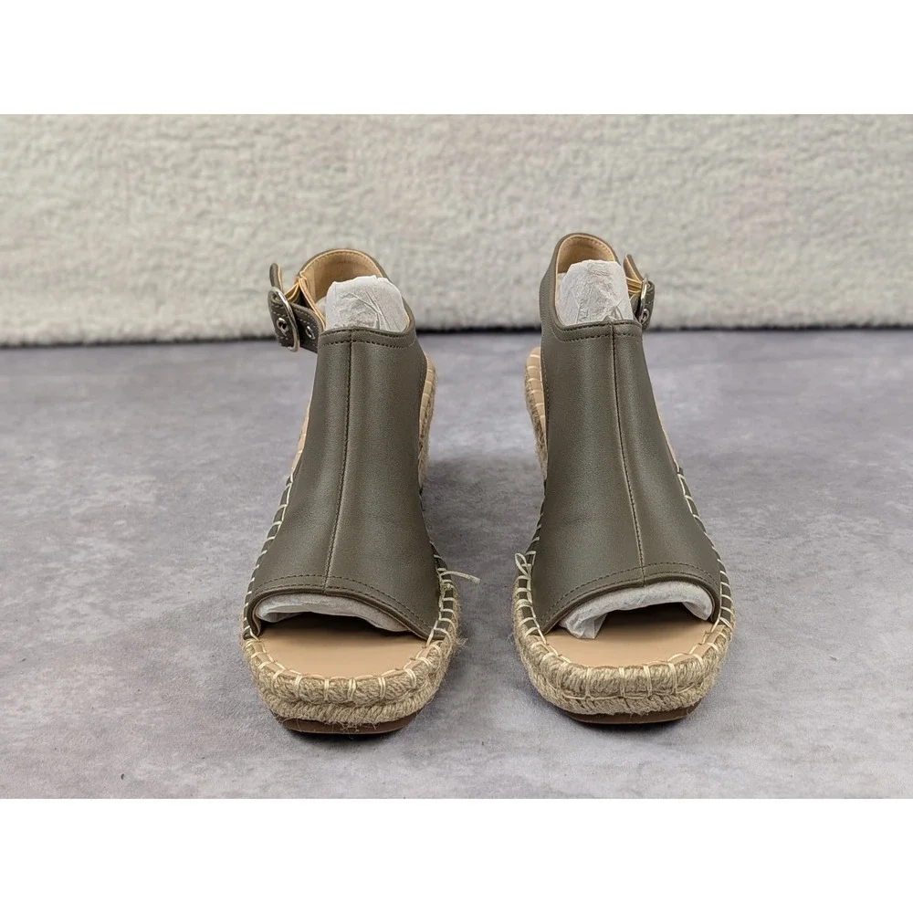 Journee Collection Olive Green Espadrille Wedge Sandals Women 7 Buckle Slingback